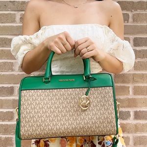 Michael Kors Green and Tan Satchel